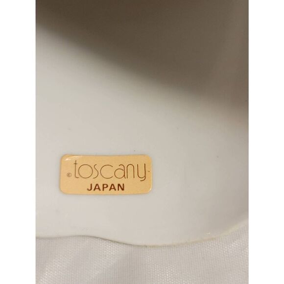 TOSCANY WHITE CERAMIC BELL FINGER HOLE STICKER JAPAN PINK FLOWERS 5" TALL - Picture 7 of 7